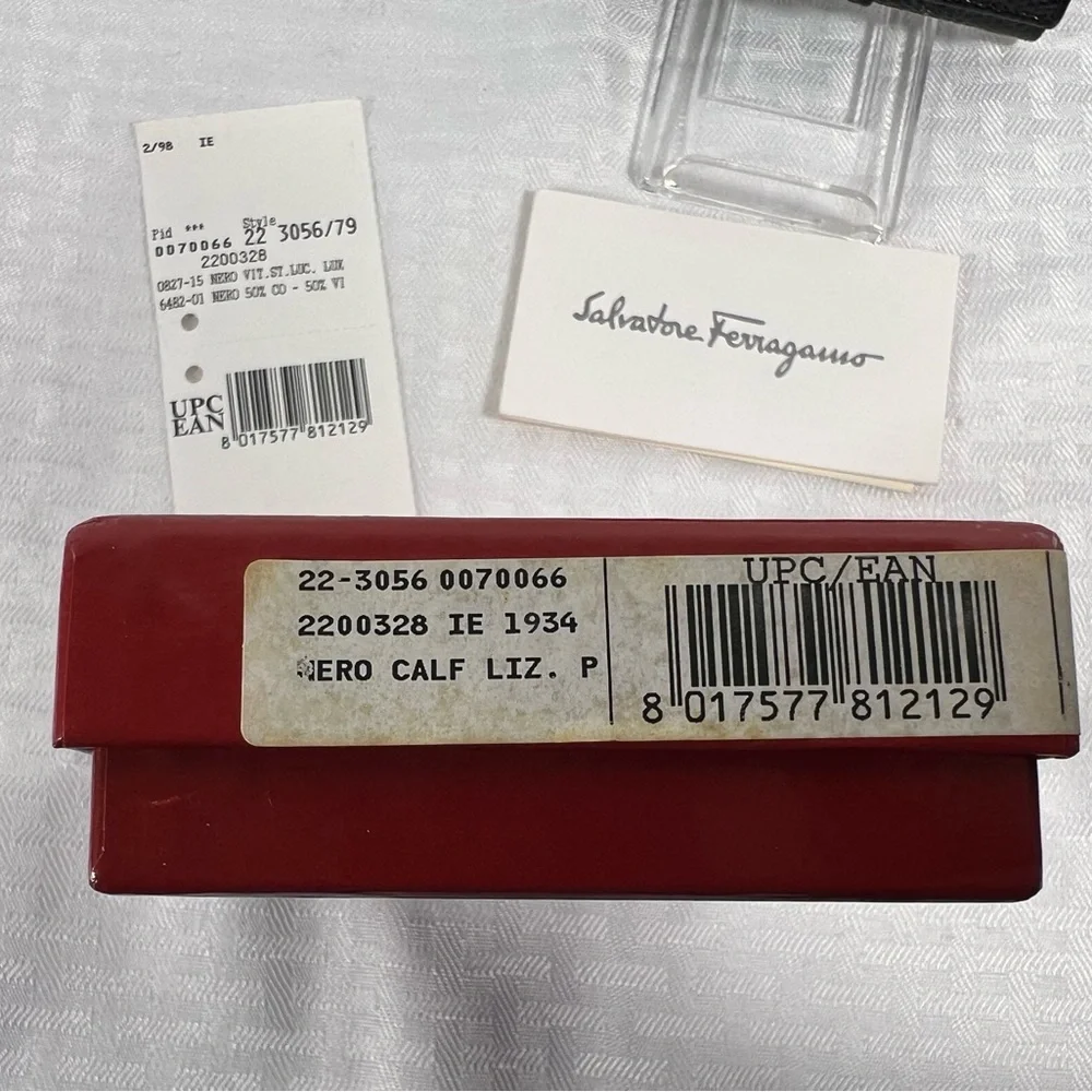 Salvatore Ferragamo Vara Black Lizard Embossed Leather Key Case